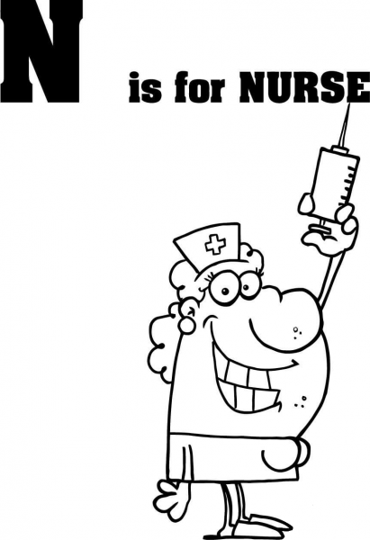 Letter N is for Nurse coloring page image