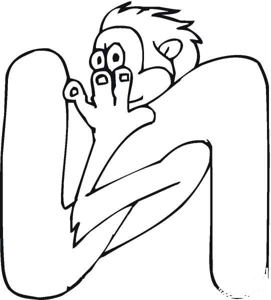Letter N with Monkey coloring page image