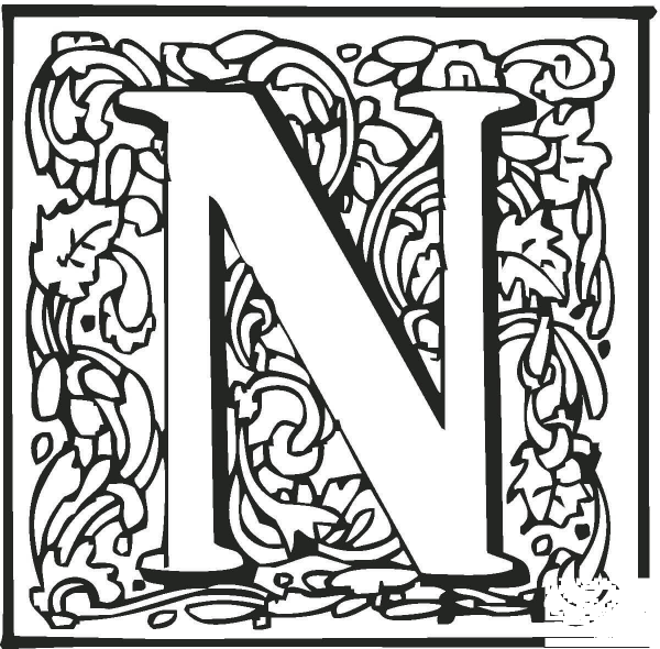 Letter N with Ornament coloring page image