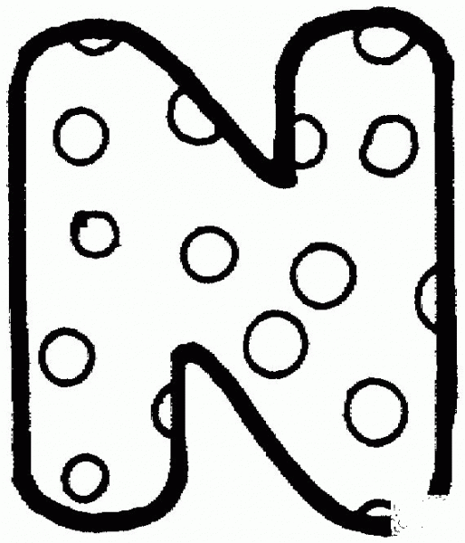 Letter N with Polka Dot coloring page image