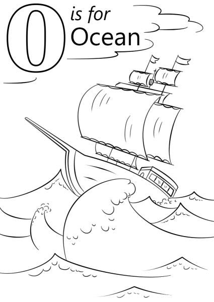 Letter O is for Ocean coloring page image