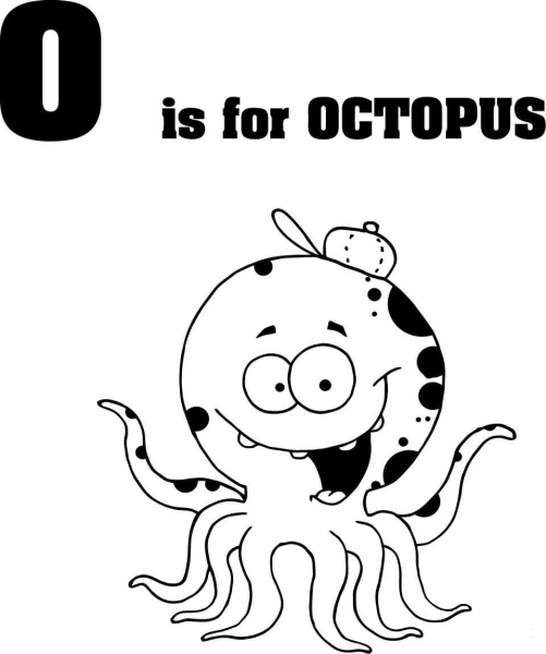 Letter O is for Octopus coloring page image