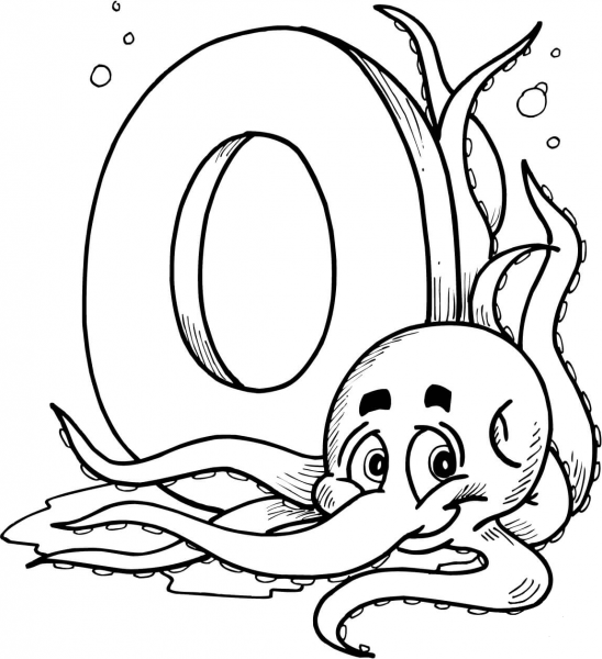 Letter O is for Octopus coloring page image