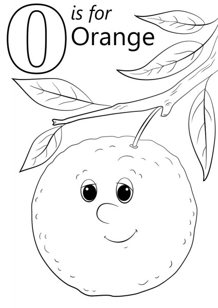 Letter O is for Orange coloring page image