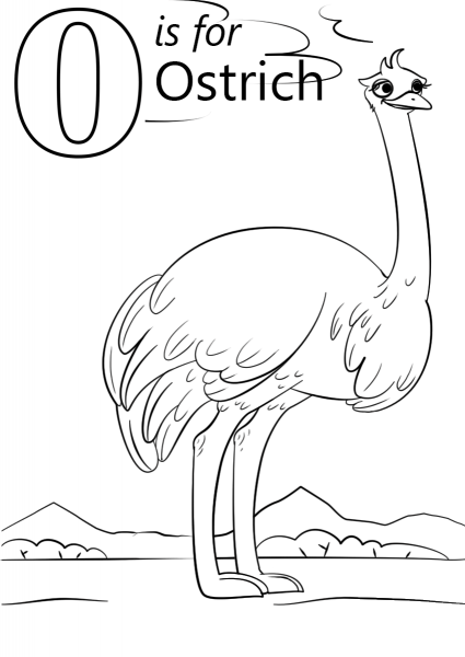 Letter O is for Ostrich coloring page image