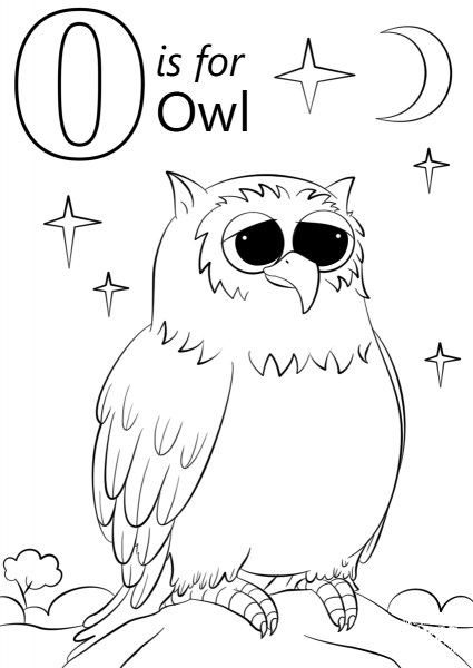 Letter O is for Owl coloring page image