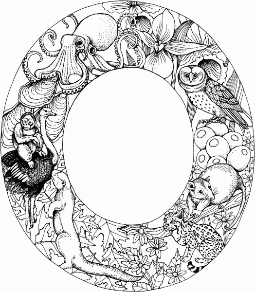 Letter O with Animals coloring page image