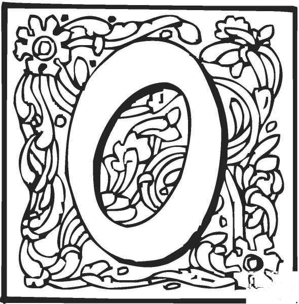 Letter O with Ornament coloring page image