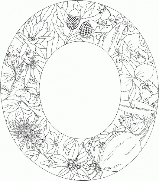 Letter O with Plants coloring page image