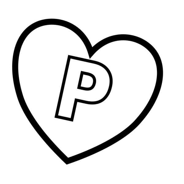 Letter P in Heart coloring page image