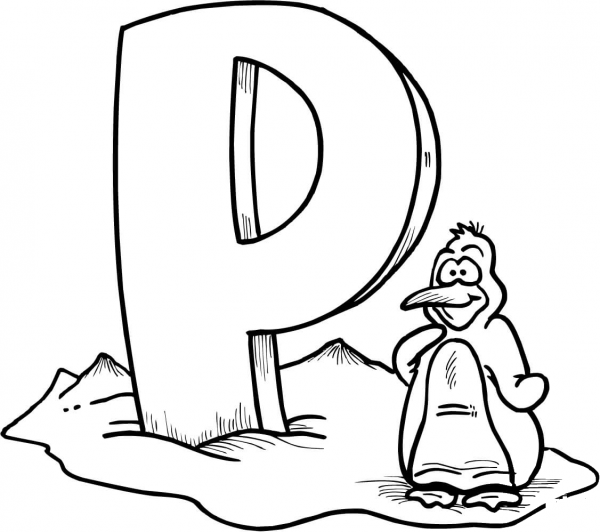 Letter P is for Penguin coloring page image