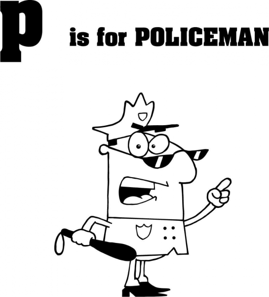 Letter P is for Policeman coloring page image