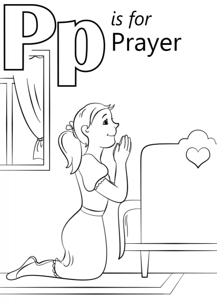 Letter P is for Prayer coloring page image