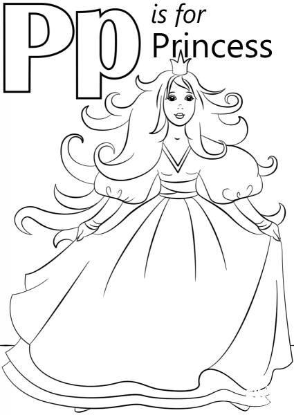 Letter P is for Princess coloring page image