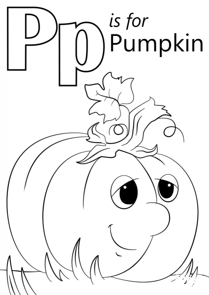 Letter P is for Pumpkin coloring page image