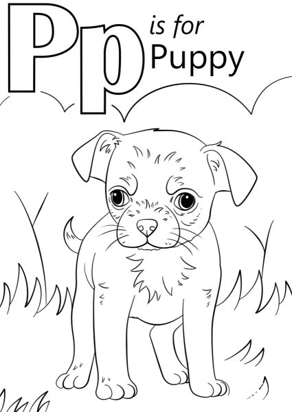 Letter P is for Puppy coloring page image