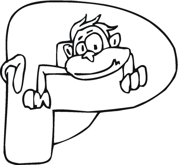 Letter P with Monkey coloring page image