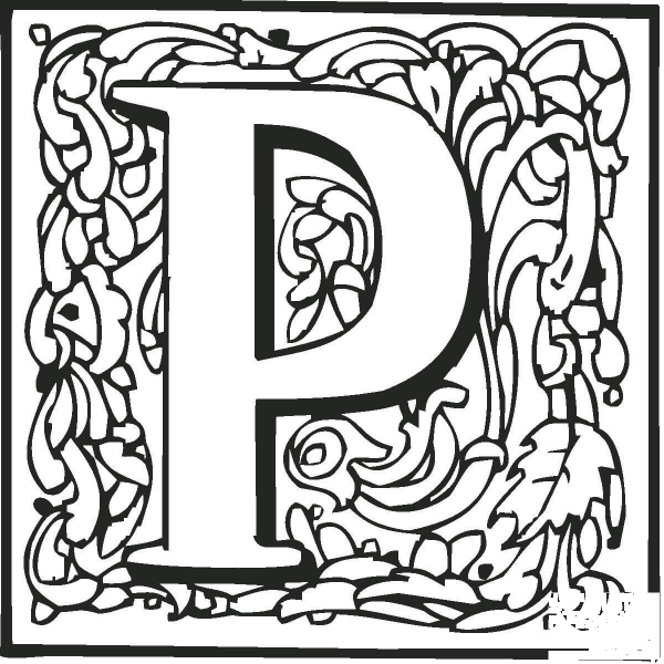 Letter P with Ornament coloring page image