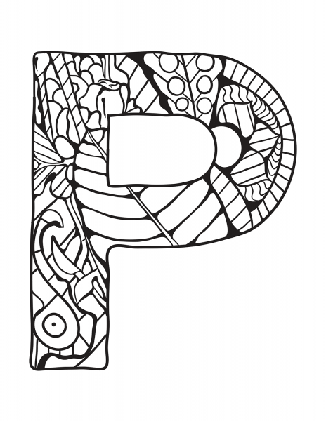 Letter P Zentangle coloring page image