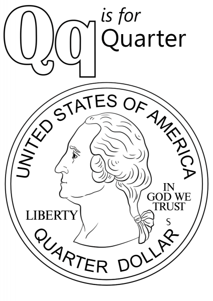 Letter Q is for Quarter coloring page image