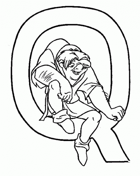 Letter Q  is for Quasimodo coloring page image