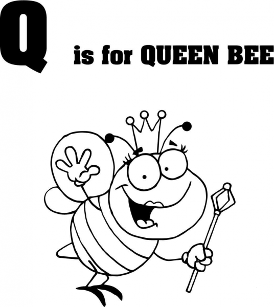 Letter Q is for Queen Bee coloring page image