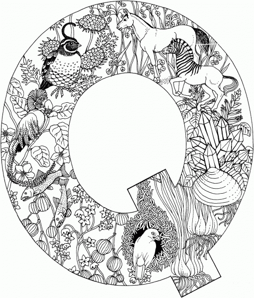 Letter Q with Animals coloring page image