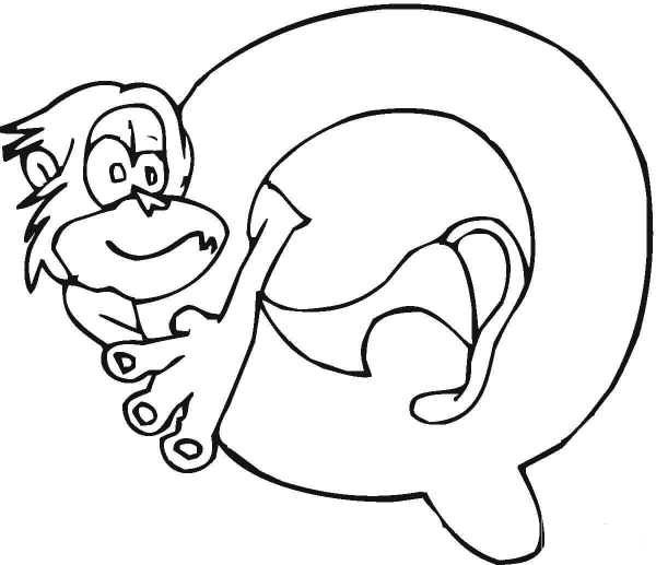 Letter Q with Monkey coloring page image