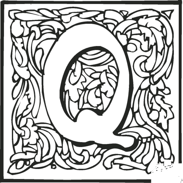 Letter Q with Ornament coloring page image
