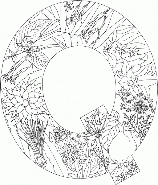 Letter Q with Plants coloring page image