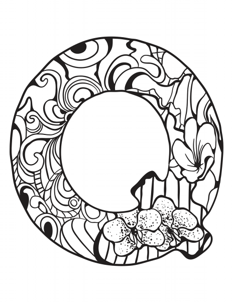 Letter Q Zentangle coloring page image