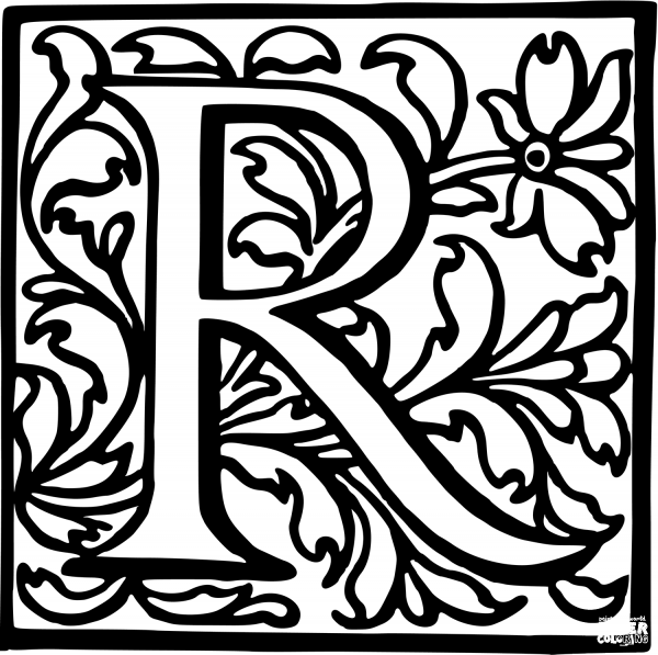 Letter R coloring page image