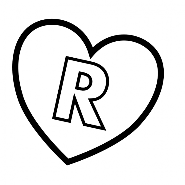 Letter R in Heart coloring page image