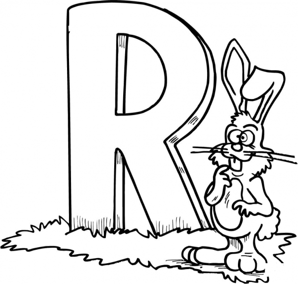 Letter R is for Rabbit coloring page image