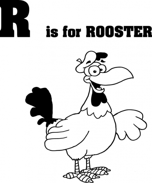 Letter R is for Rooster coloring page image