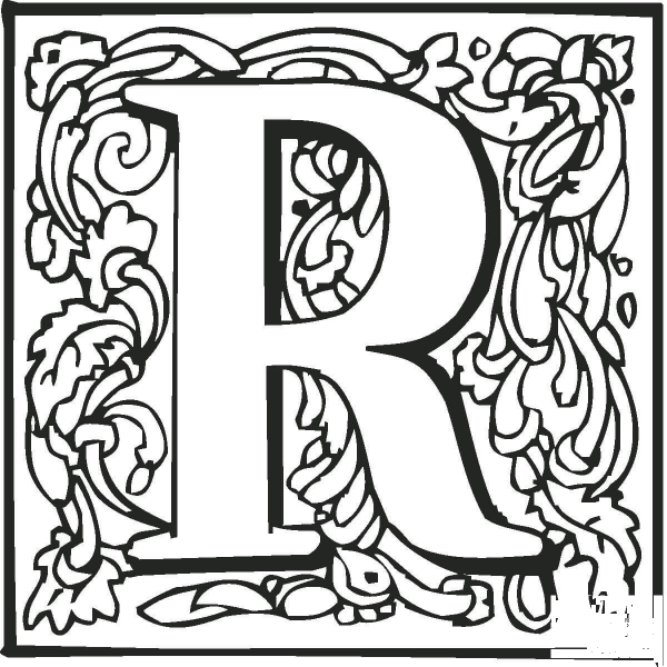 Letter R with Ornament coloring page image
