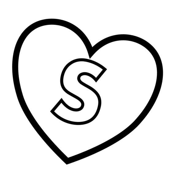 Letter S in Heart coloring page image