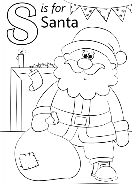 Letter S is for Santa coloring page image