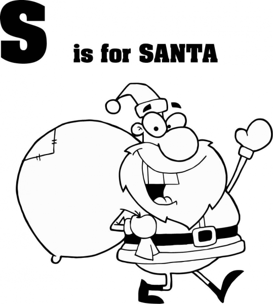 Letter S is for Santa coloring page image