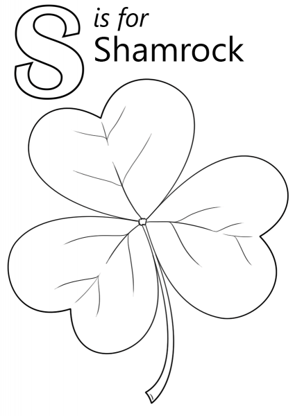 Letter S is for Shamrock coloring page image