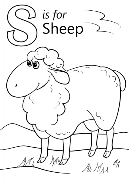 Letter S is for Sheep coloring page image