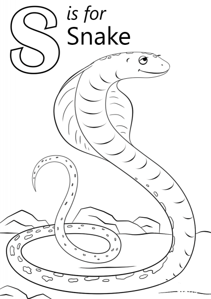 Letter S is for Snake coloring page image