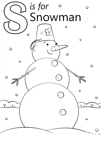 Letter S is for Snowman coloring page image