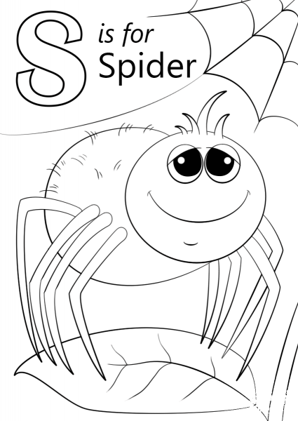 Letter S is for Spider coloring page image
