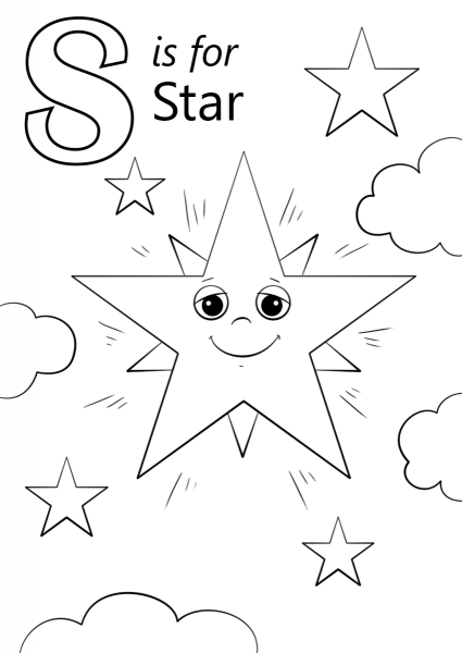 Letter S is for Star coloring page image