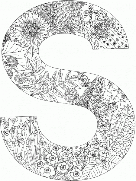 Letter S with Plants coloring page image