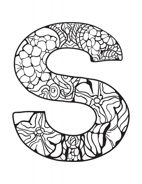 Letter S Zentangle coloring page image