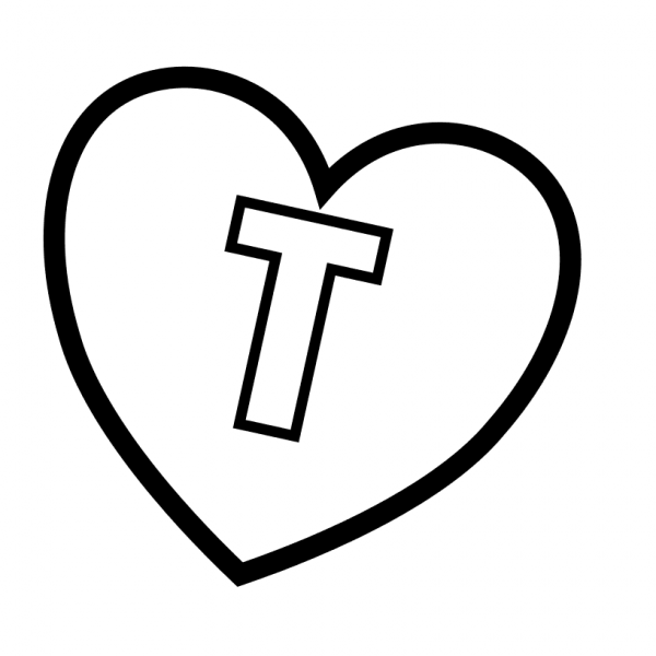 Letter T in Heart coloring page image
