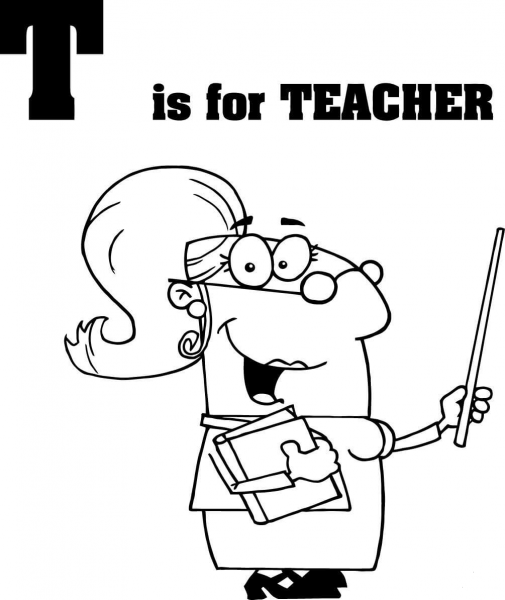 Letter T is for Teacher coloring page image
