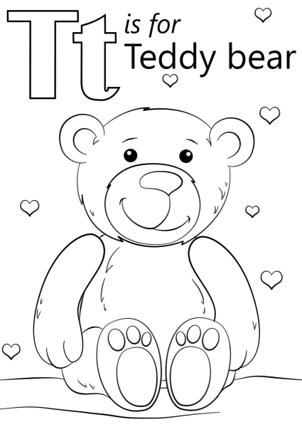 Letter T is for Teddy Bear coloring page image